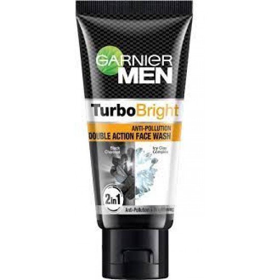 GARNIER MEN TURBO BRIGHT ANTI POLLUTION DOUBLEACTION FACEWASH 50G