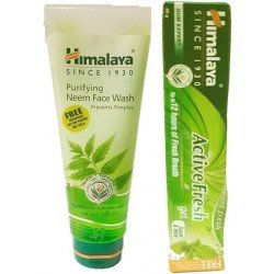 Himalaya Purifying Neem Face Wash, 100ML + Himalaya Toothpaste - Active Fresh 40G Free